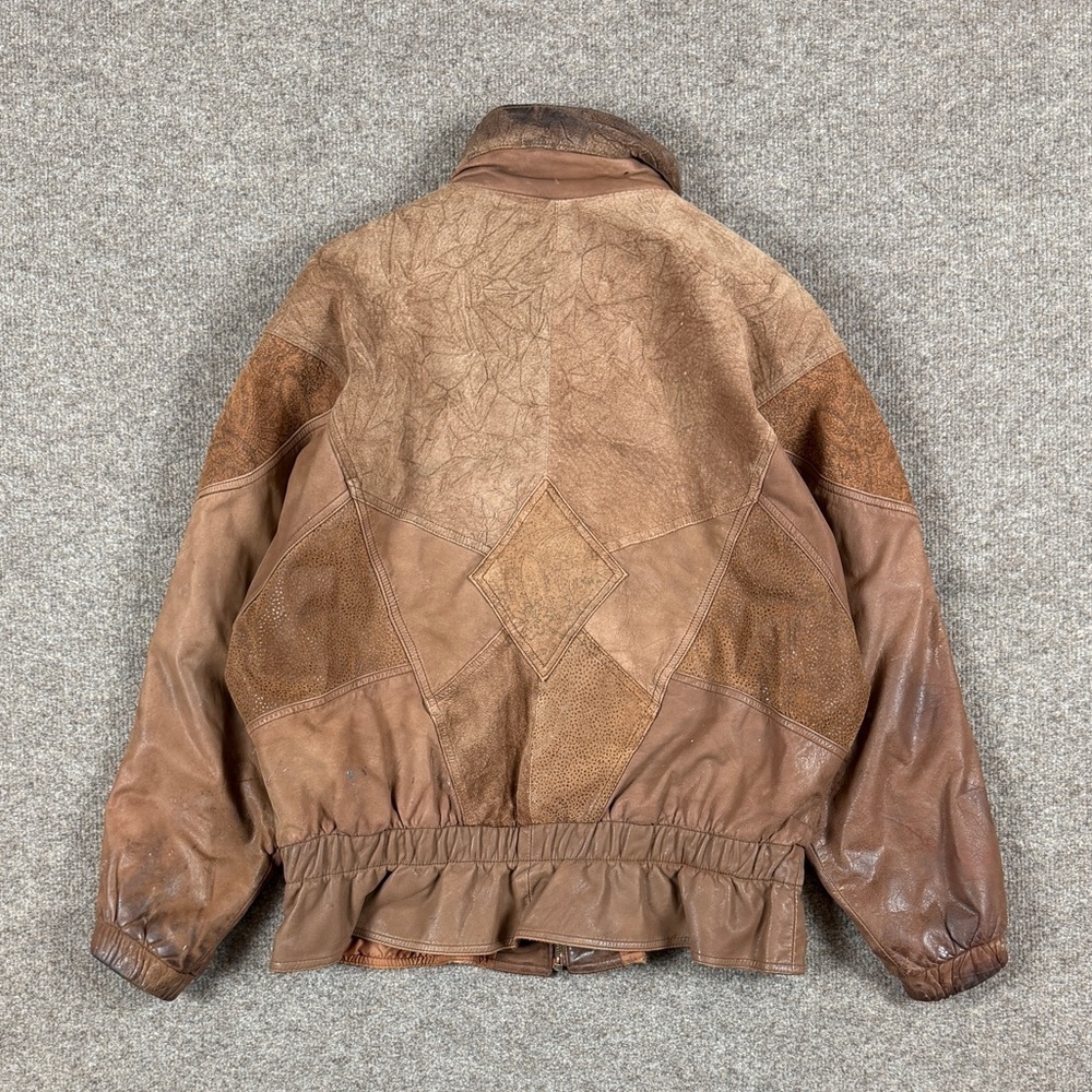 Vintage 80s Leather Suede Paisley Patchwork Bomber Jacket Womens M Brown Western - Picture 3 of 15